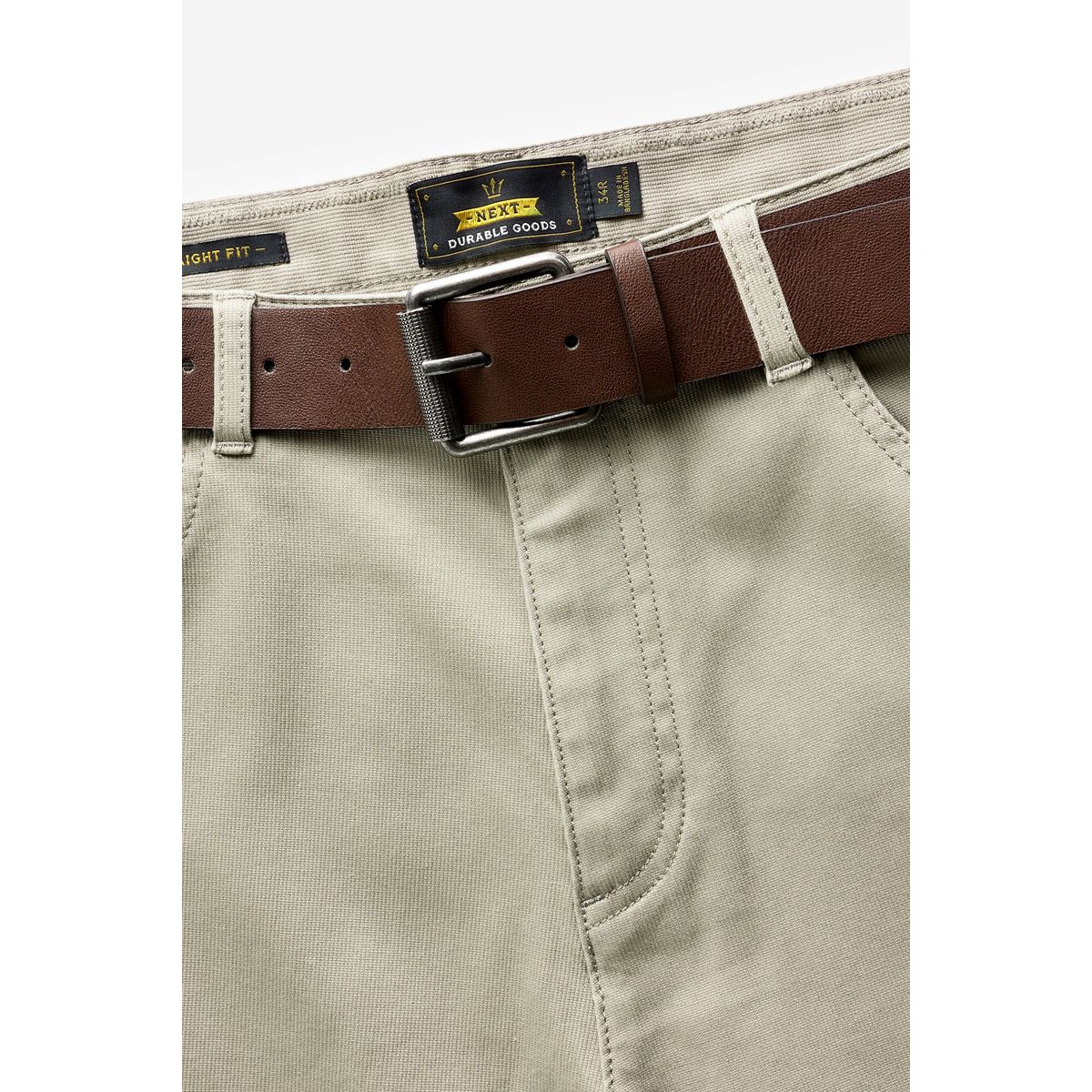 Pantalon avec ceinture coupe droite naturel, NEXT
