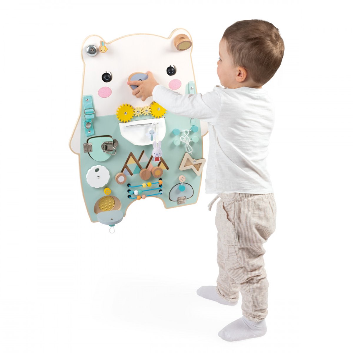 Panneau D'activités En Bois Busy Board Ourson blanc, JANOD