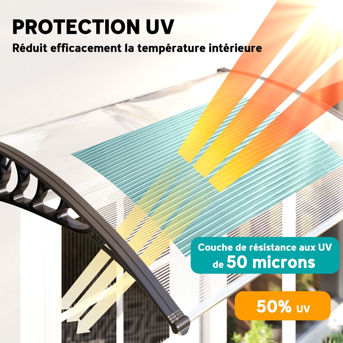 Auvent de porte Polycarbonate Transparent noir, OUTSUNNY