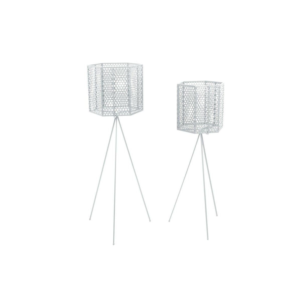 Ensemble de 2 cache-pots sur pieds en métal MESH blanc, PRESENT TIME