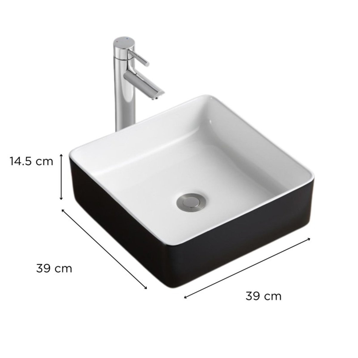Vasque à poser carrée en céramique bicolore noir et blanc 36cm YDRA noir et blanc, MOB IN