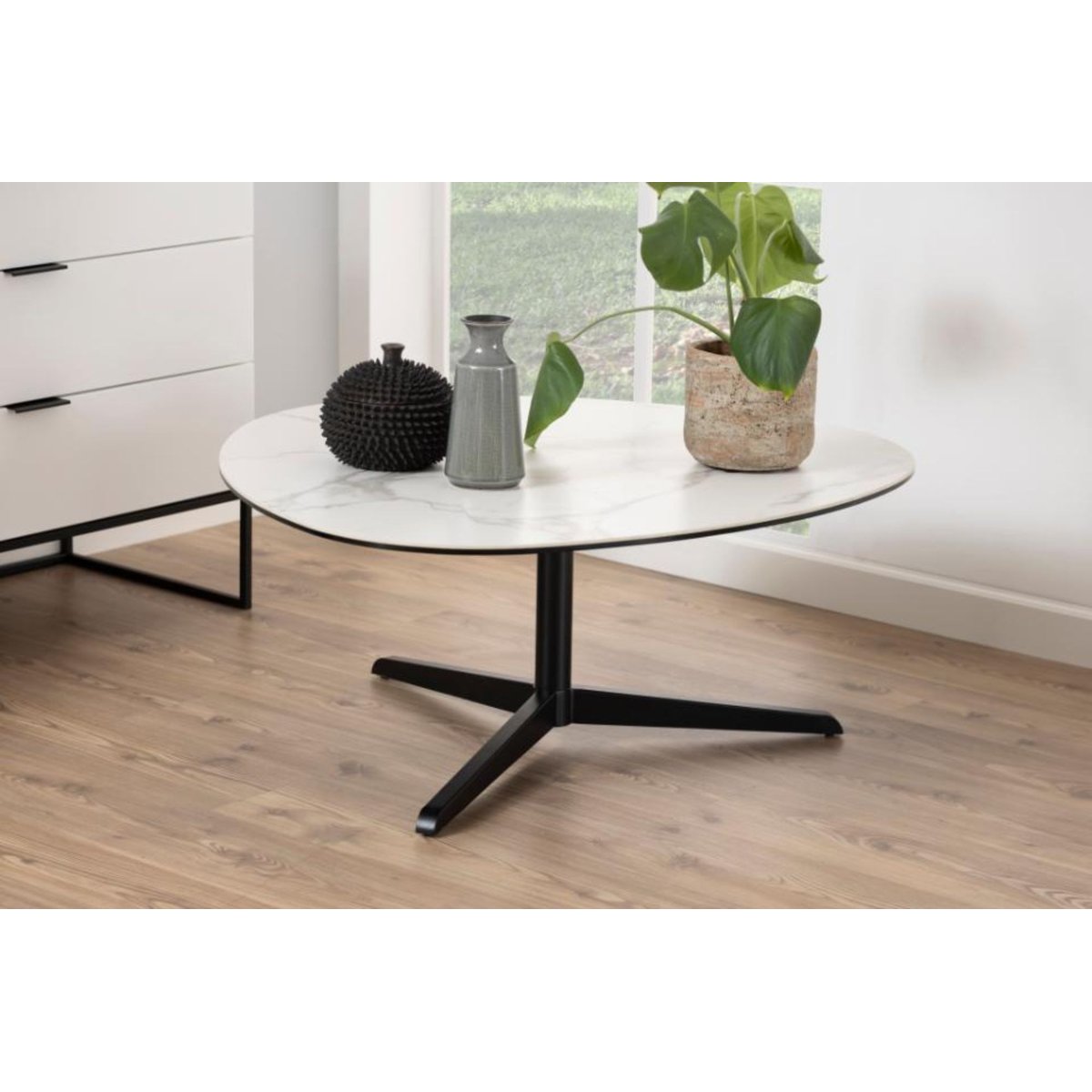 Table basse galet en céramique et pied en métal noir L100 - BARBARA gris, HELLIN, DEPUIS 1862