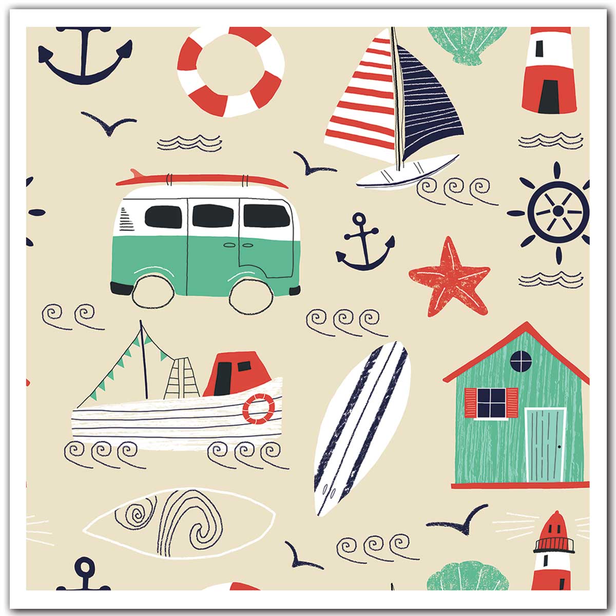 Affiche enfant vacances à la mer affiche seule, HEXOA