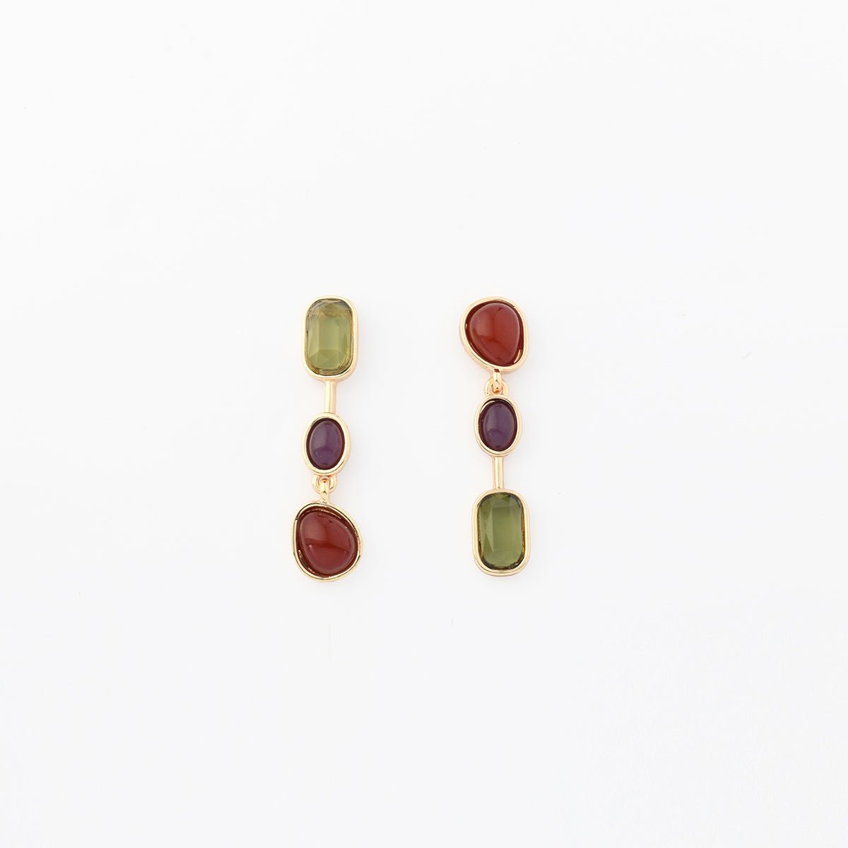 Boucles d'oreilles cabochons violet et vert vert, BALABOOSTE