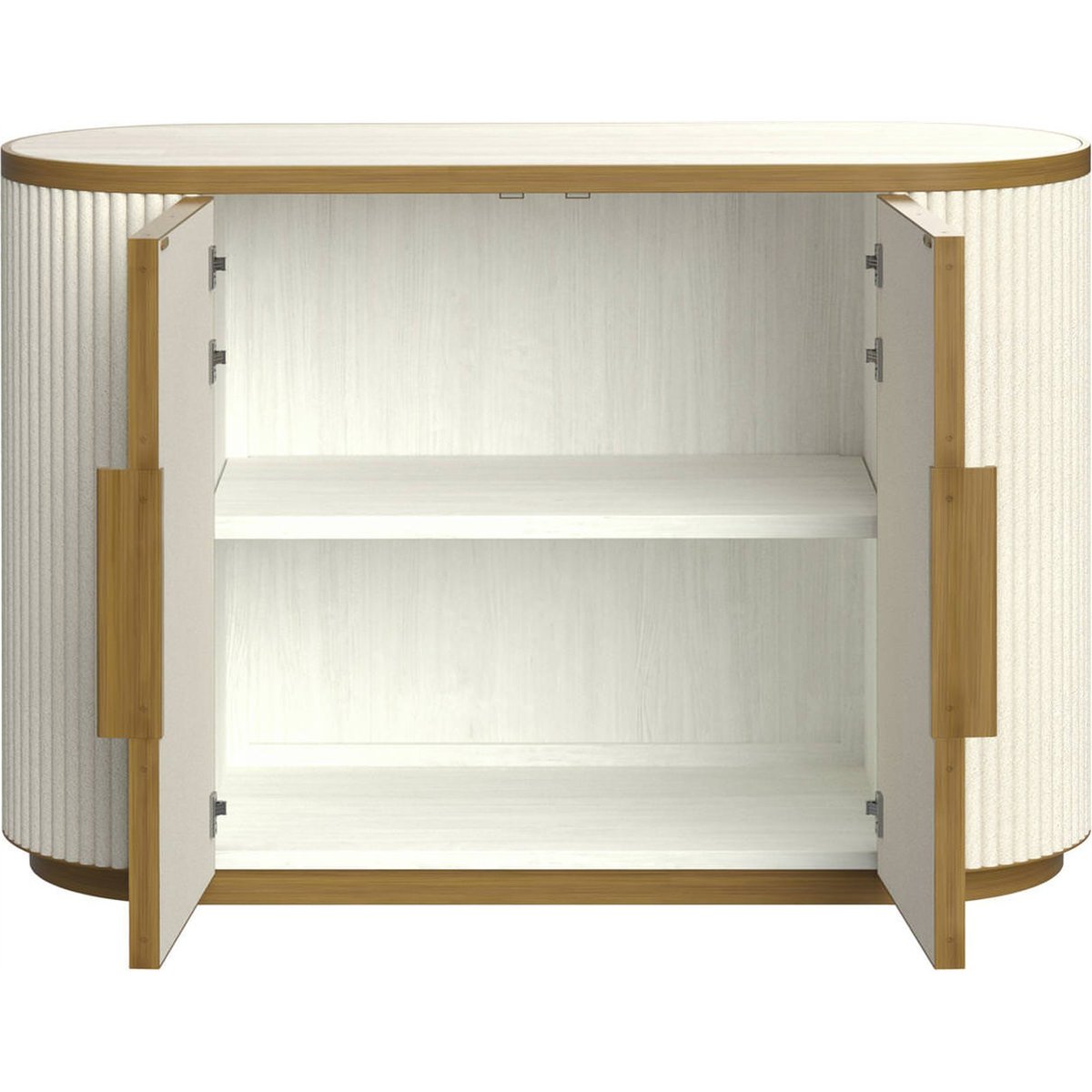 Buffet rainuré collection TIVOLI en céramique blanc avec détails bois clair, RECOLLECTION