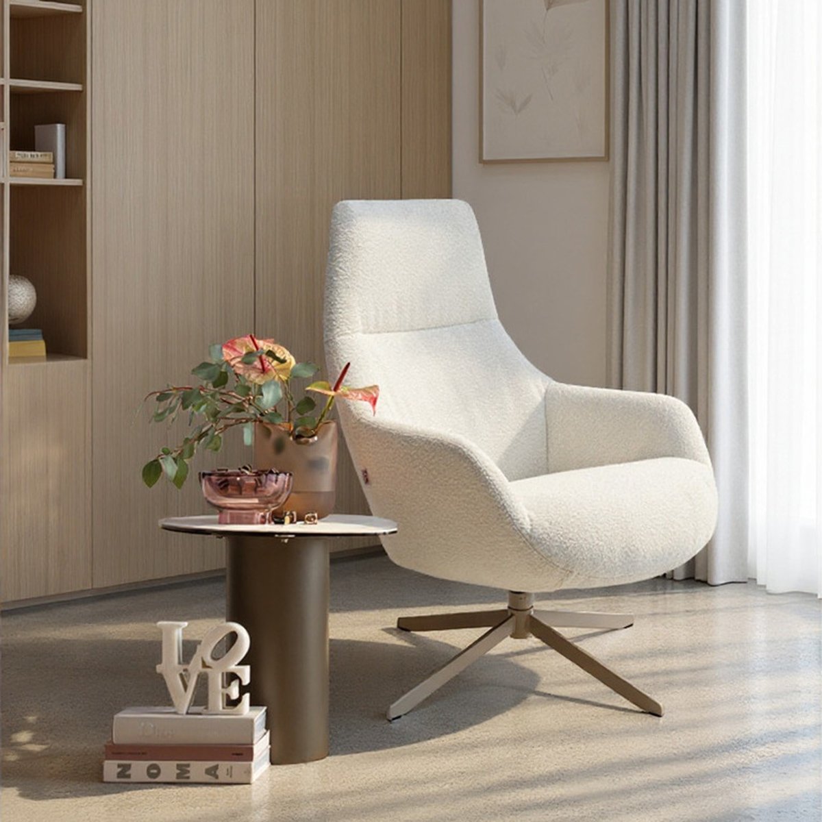 Fauteuil pivotant en polyester bouclé, MIMI crème, KARE DESIGN