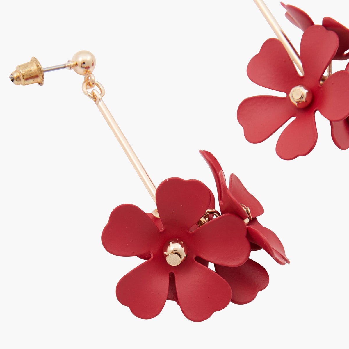 Longues boucles d'oreilles à fleurs rouges rouge, BALABOOSTE