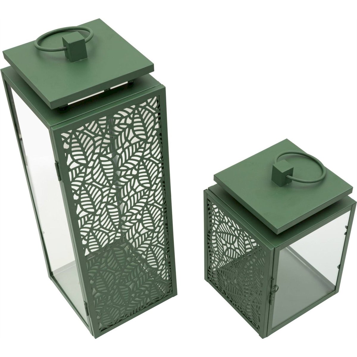 Lot de 2 lanternes en métal ajouré et verre MODERN vert, RECOLLECTION