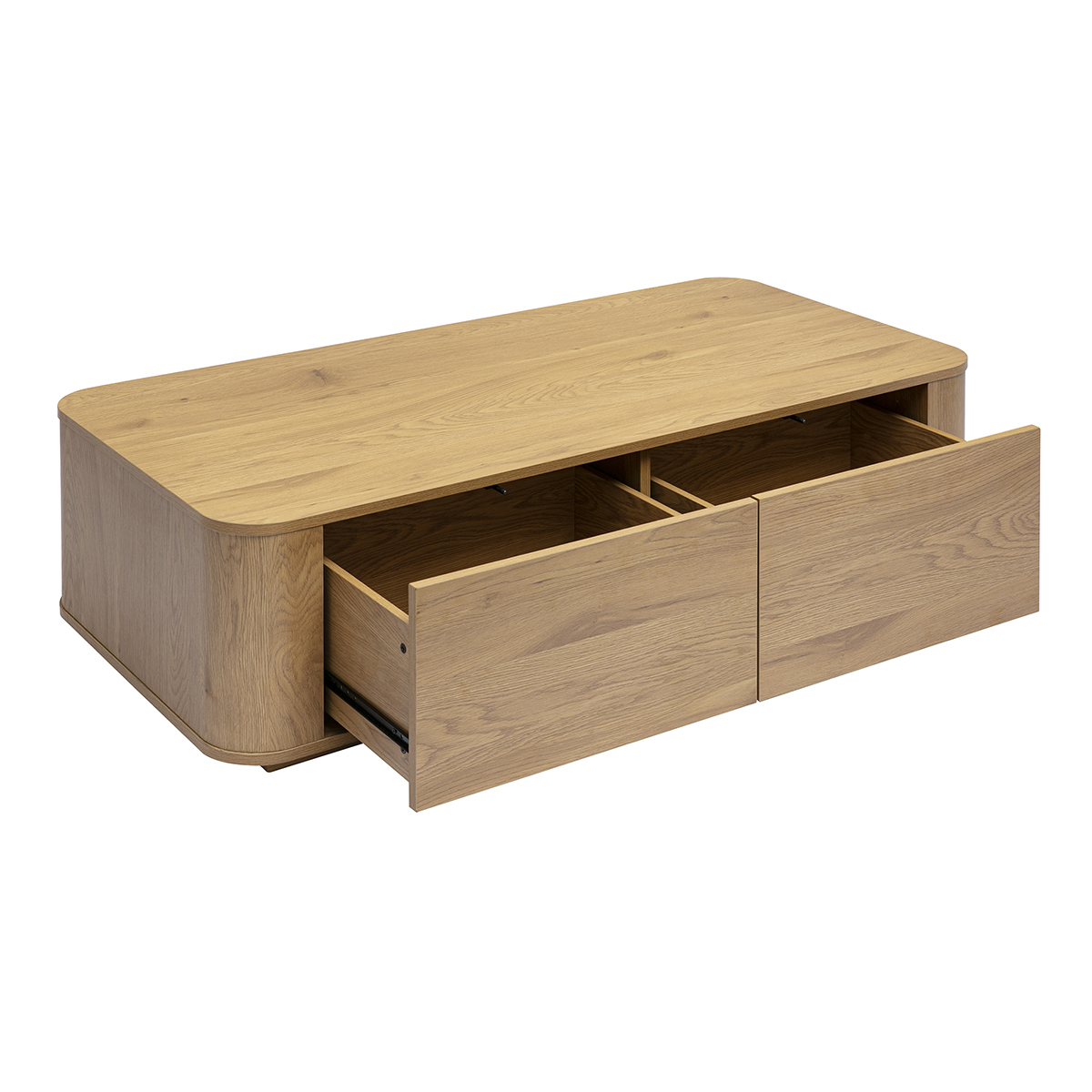 Table basse rectangulaire avec rangement 2 tiroirs finition bois clair chêne L120 cm NEGAN chêne clair, MILIBOO