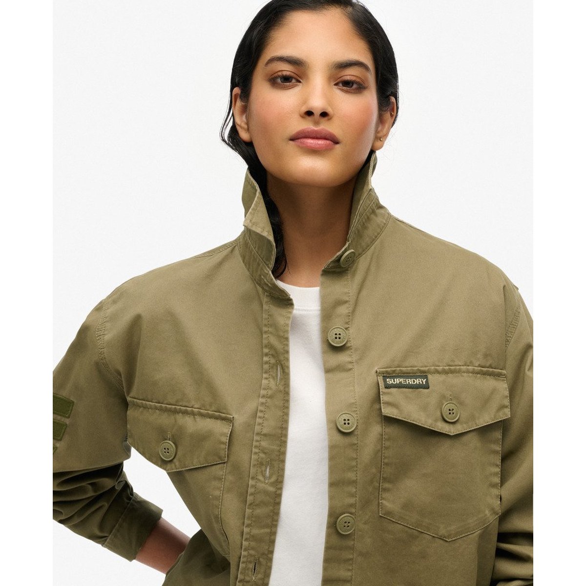 Chemise Oversize Ornée Style Militaire kaki mousse, SUPERDRY