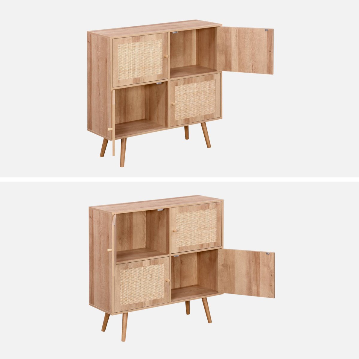 Commode enfant décor bois et cannage 4 portes BOHÈME naturel, SWEEEK