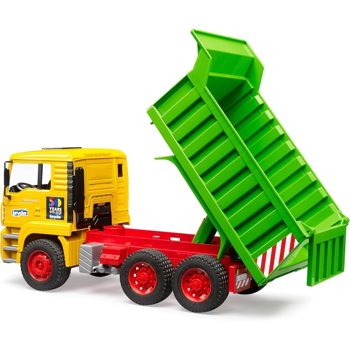 Édition spéciale 50 ans MAN TGA camion à benne basculante multicolore, BRUDER