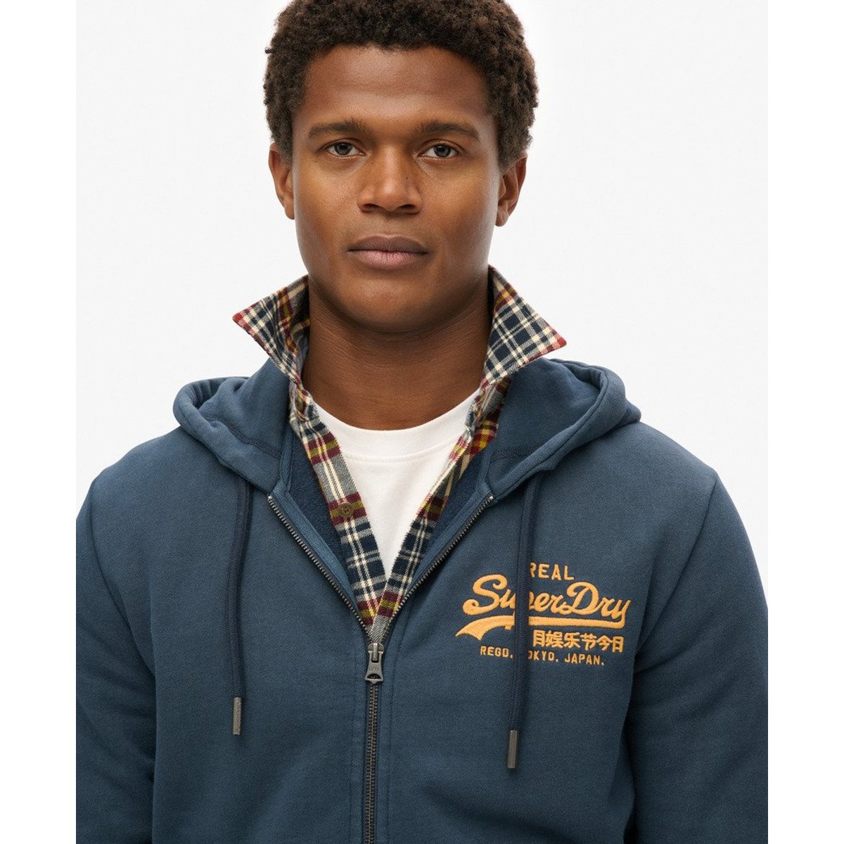 Sweat à capuche zippé Logo Vintage brodé bleu marine lauren, SUPERDRY