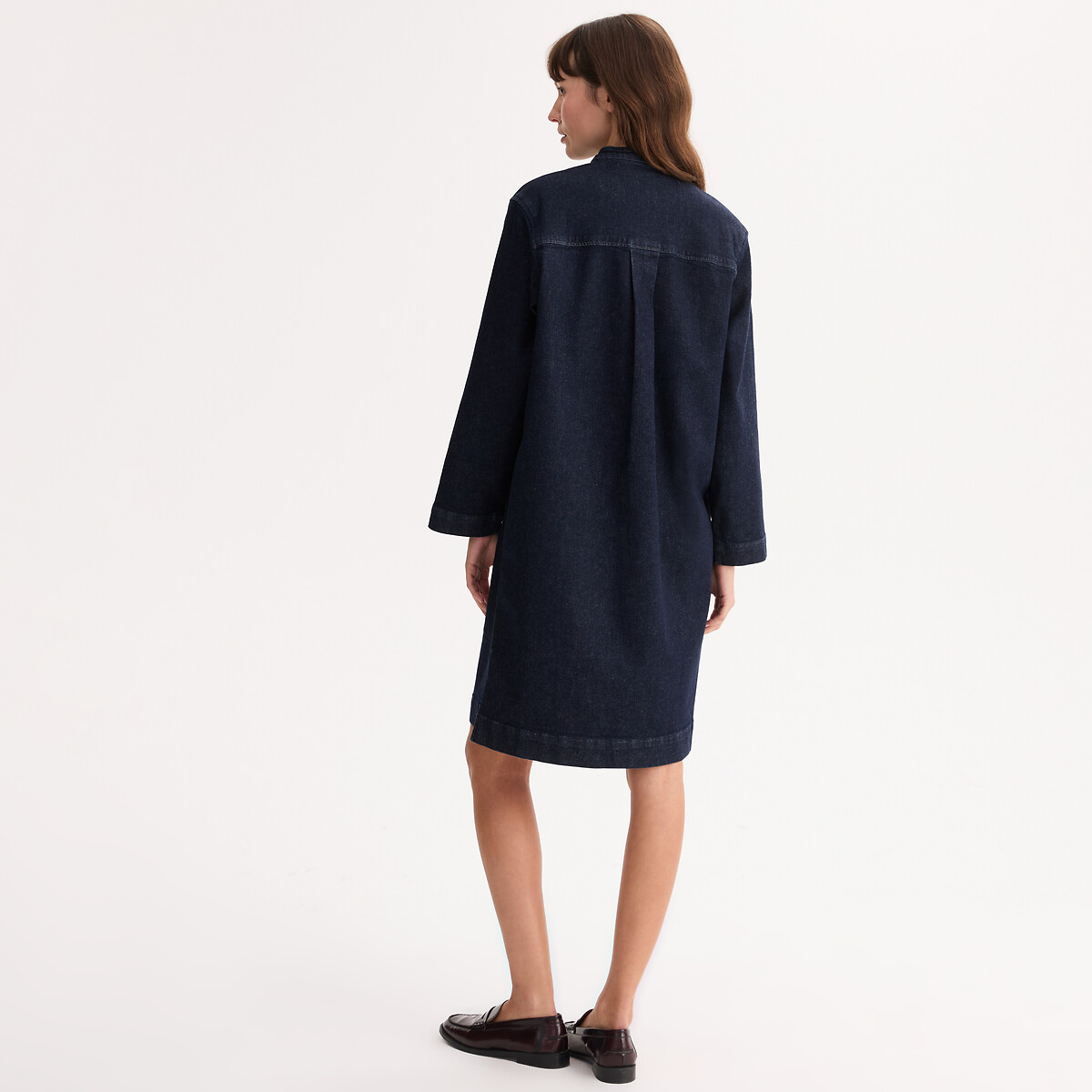 Denim Mid-Length Dress with Long Sleeves untreated blue, ANNE WEYBURN