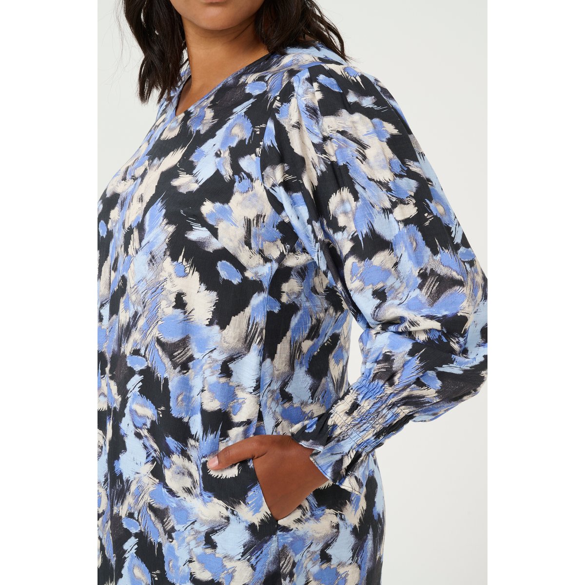 Dress noir/bleu graphic strokes, KAFFE CURVE