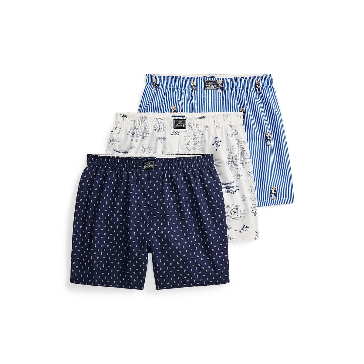 Pack of 3 Boxers in Cotton blue+white+navy, POLO RALPH LAUREN