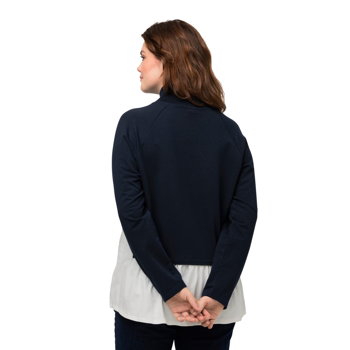 Sweat-shirt en coton bio à col montant et marine, ULLA POPKEN