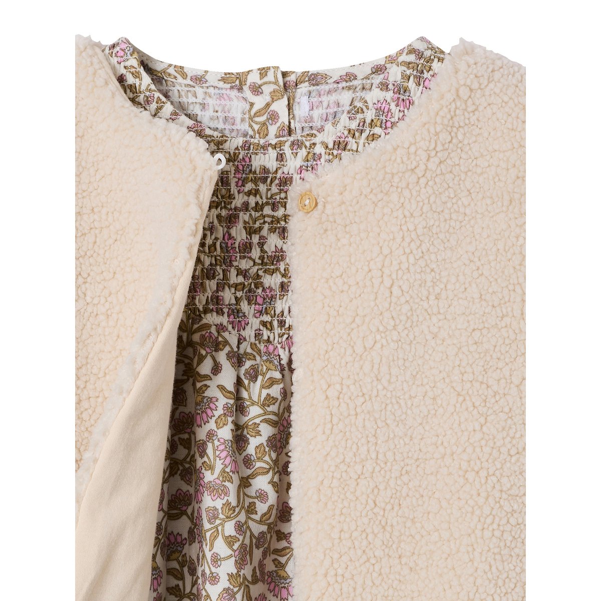 Ensemble robe et gilet sherpa écru, VERTBAUDET