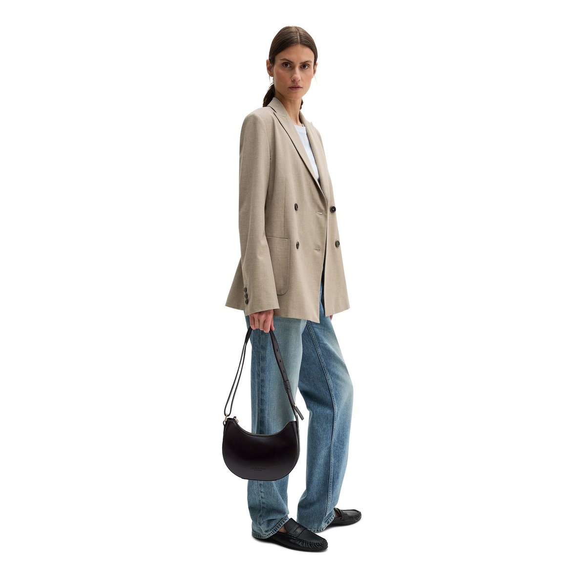 Sac à bandoulière small en cuir noble noir, MARC O'POLO