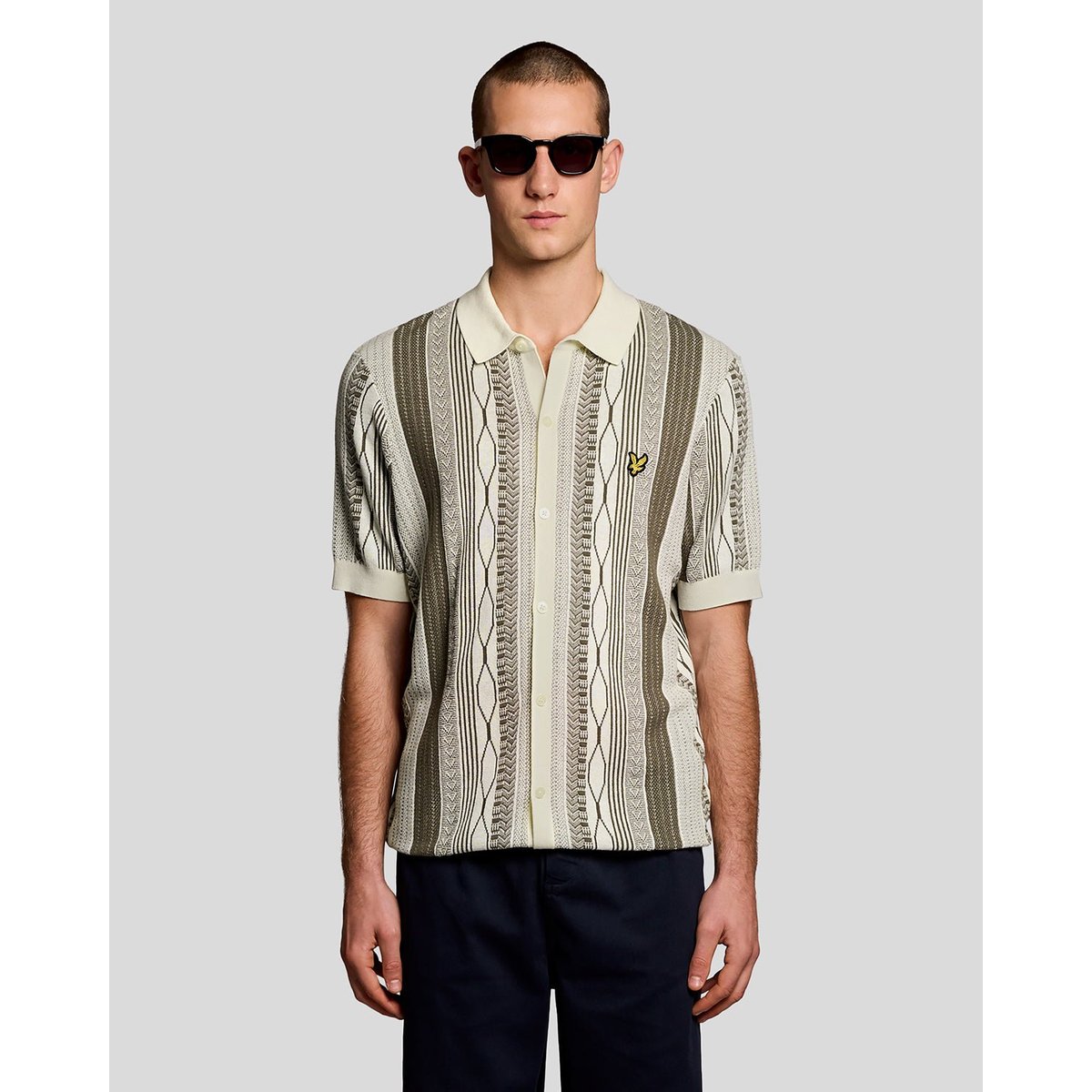 Polo jacquard en maille beige glace/ kaki cendré, LYLE & SCOTT