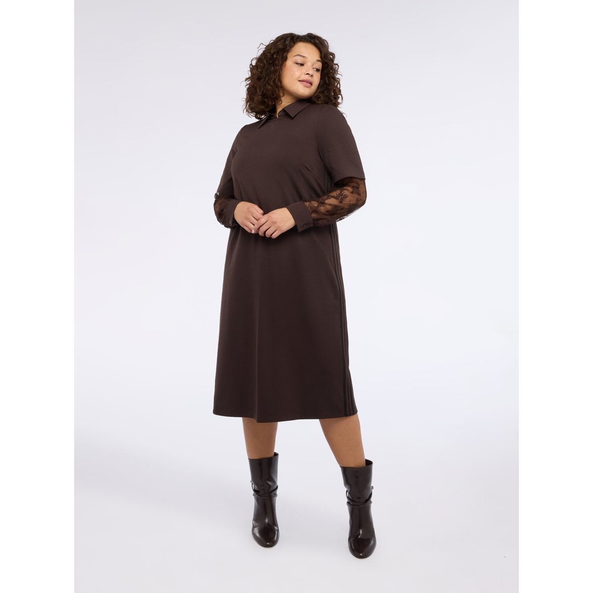 Robe longue en Point de Milan marron, FIORELLA RUBINO
