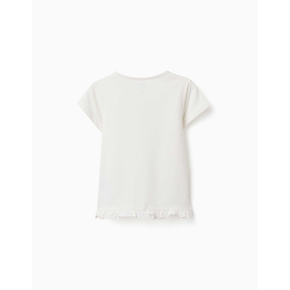 T-shirt en coton avec imprimé et ourlet à volants blanc, ZIPPY