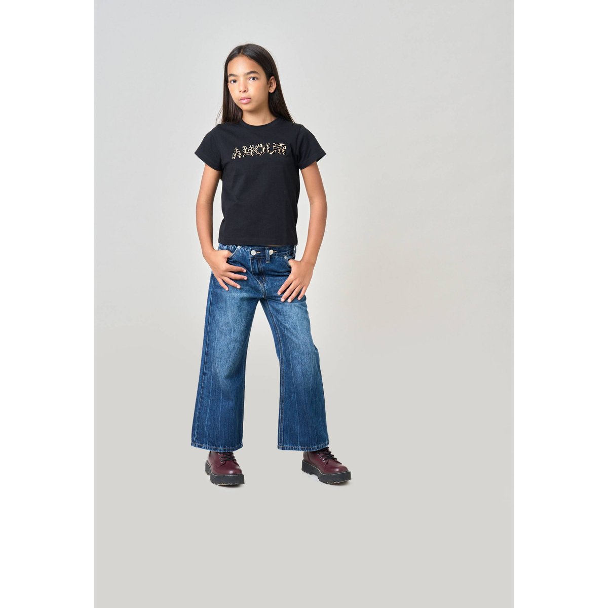 T-shirt regular fille en 100% coton inscription amour en léopard LYANA noir, DEELUXE