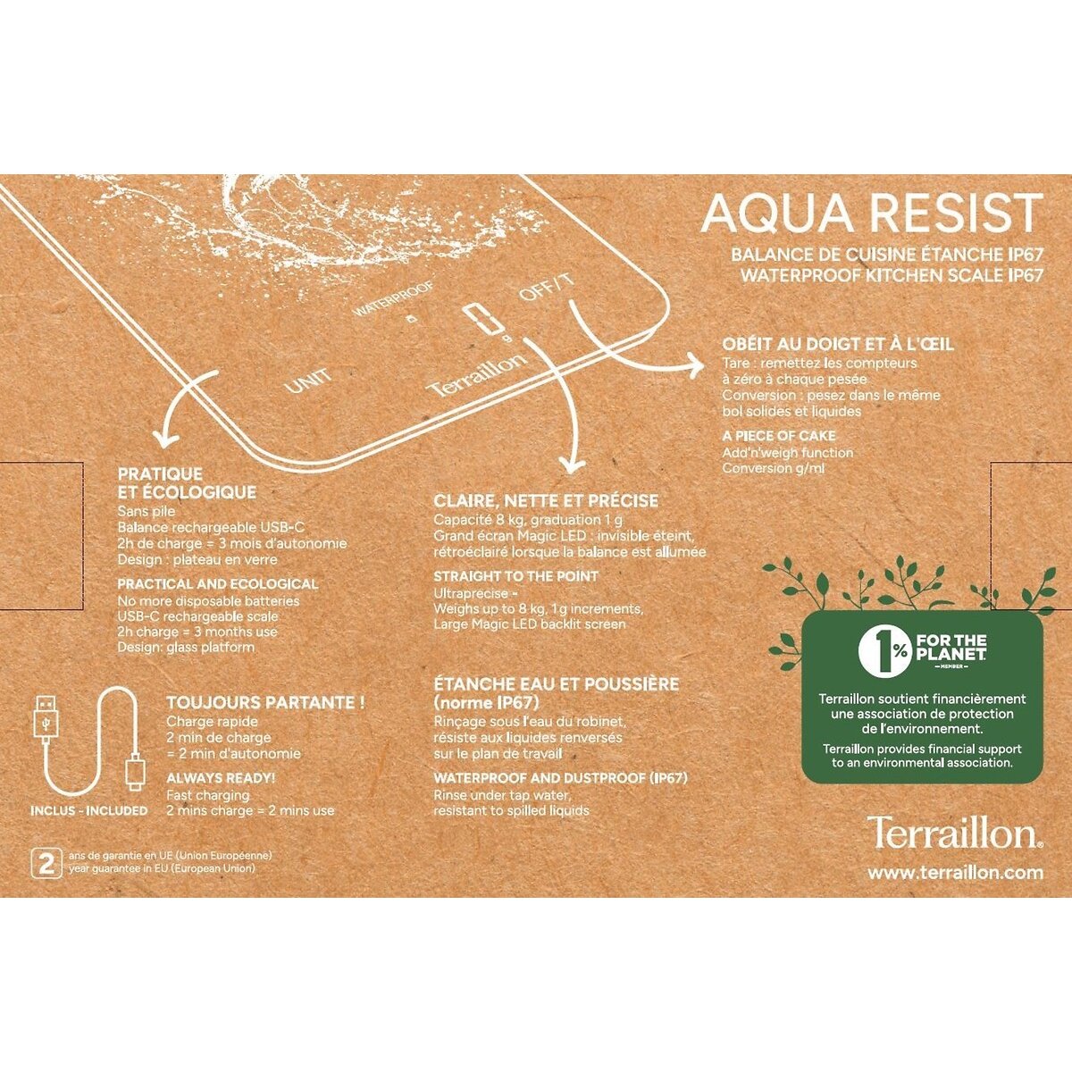 Balance de cuisine Aqua Resist noir, TERRAILLON