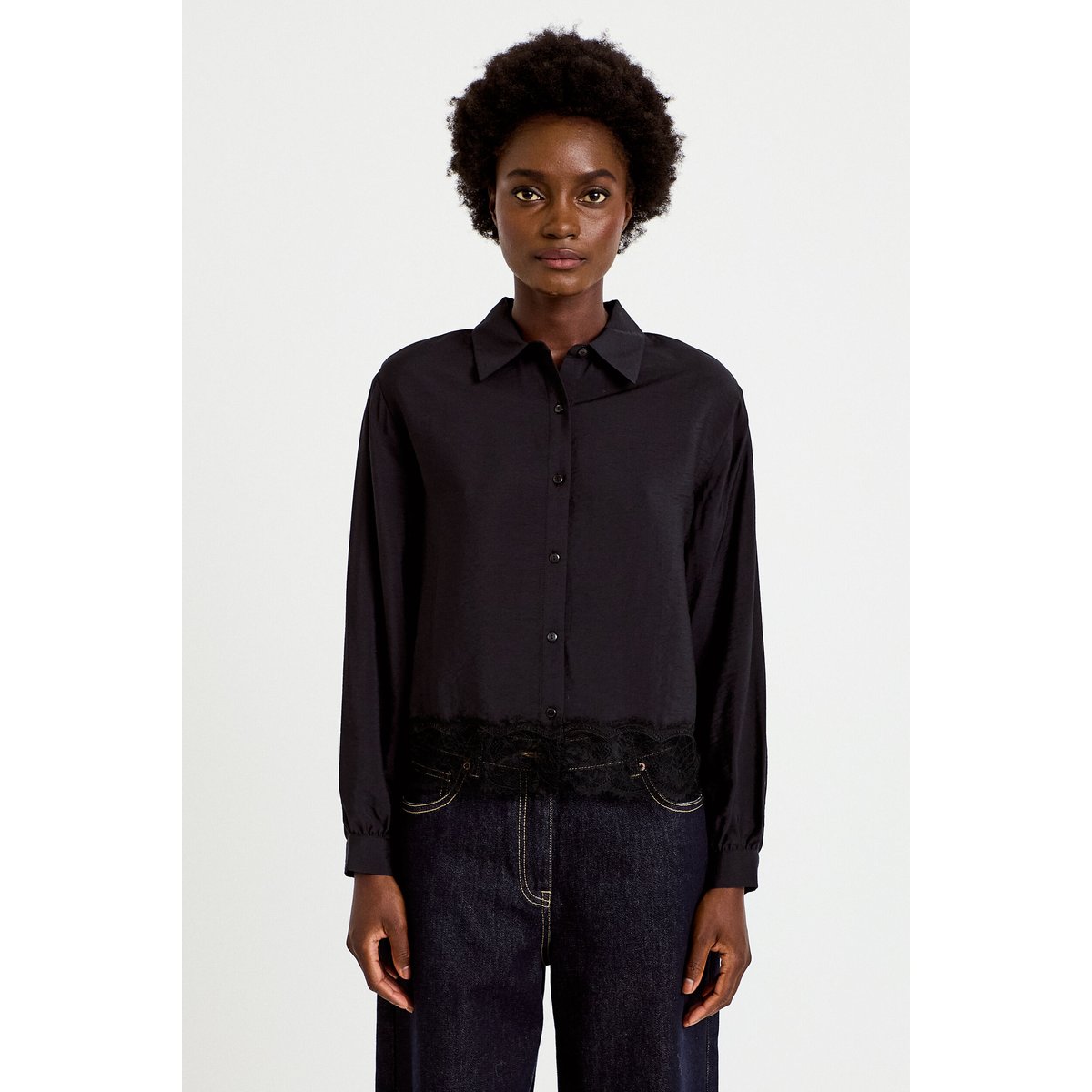 Chemise droite manches longues dentelle noir, CACHE CACHE