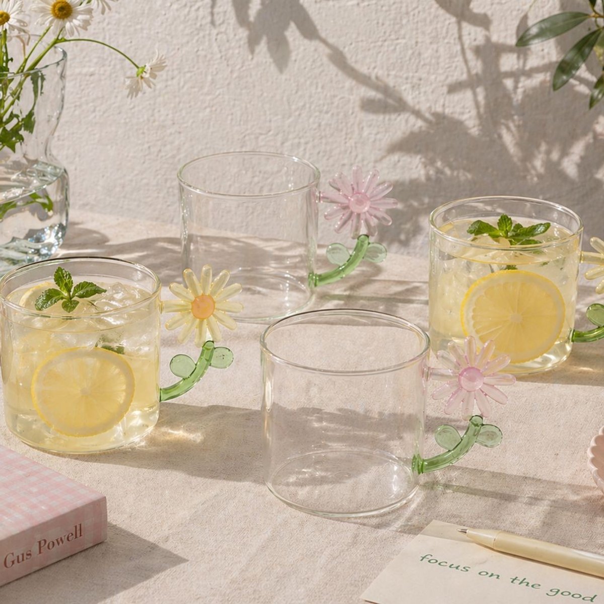 Lot de 4 verres anse fleurs, FLORA transparent, ARTIME