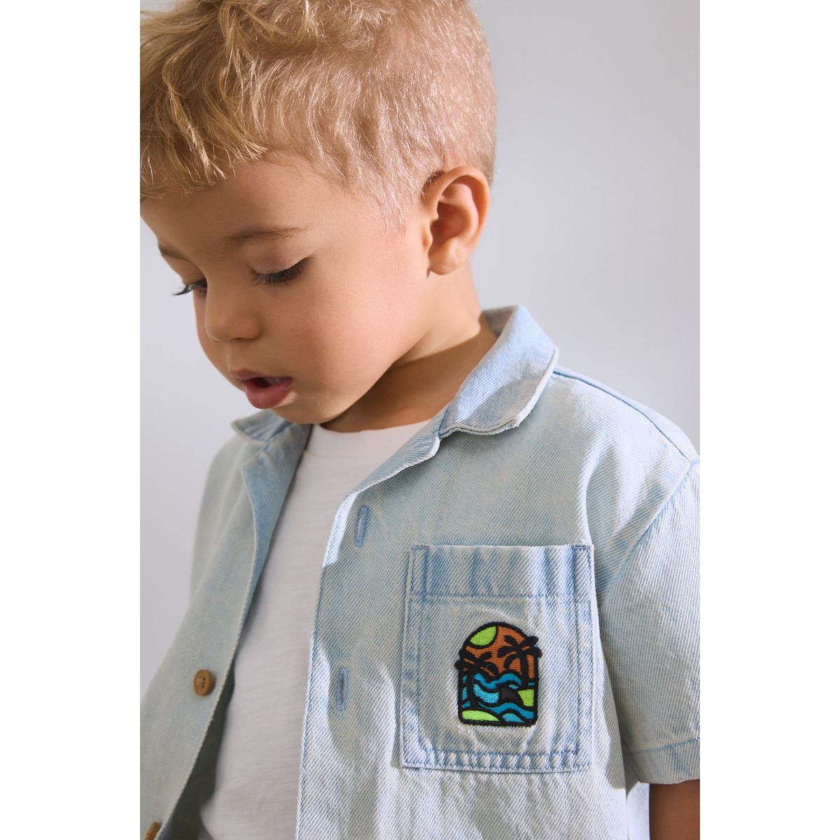 Chemise en denim dos imprimé imprimé denim bleu, NEXT