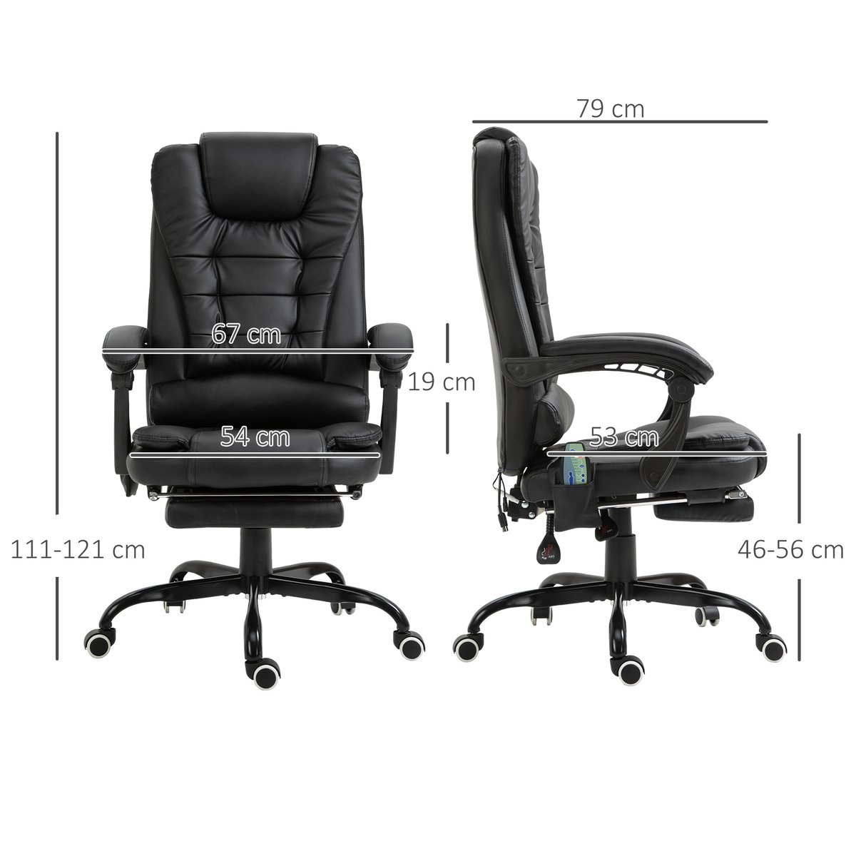Fauteuil de bureau avec fonction massage noir, HOMCOM