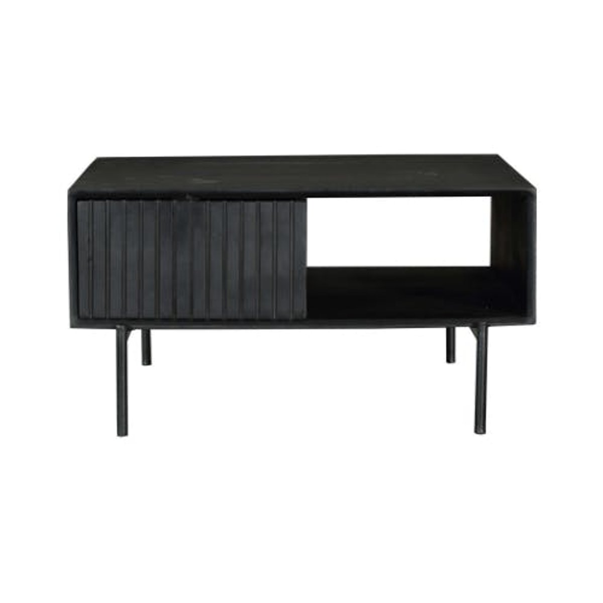 Table basse carrée 2 tiroirs 1 niche CORTINA noir, PIER IMPORT