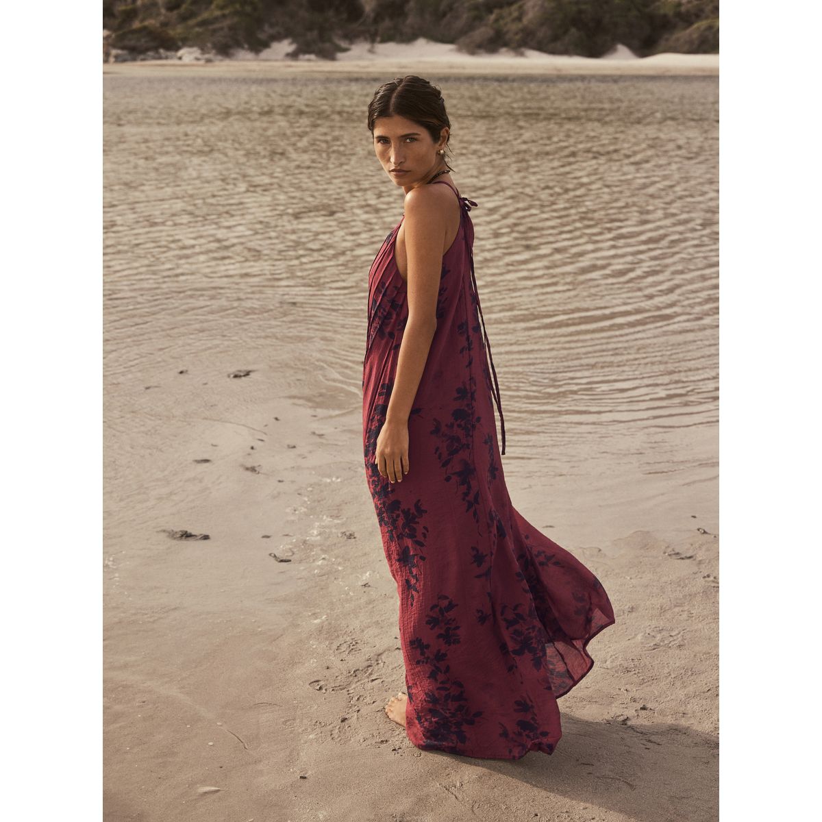 Robe longue oversize à bretelles et plis motifs bruns et noirs, NEXT