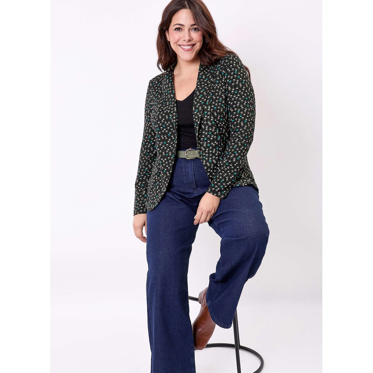 Veste souple ajustée maille imprimée CATLINE turquoise, LA FIANCÉE
