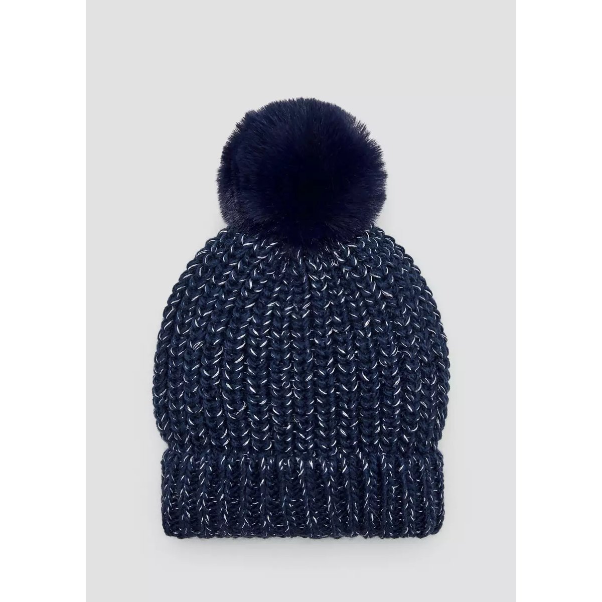 Bonnet maille métallisé avec pompon bleu marine, MANGO BABY