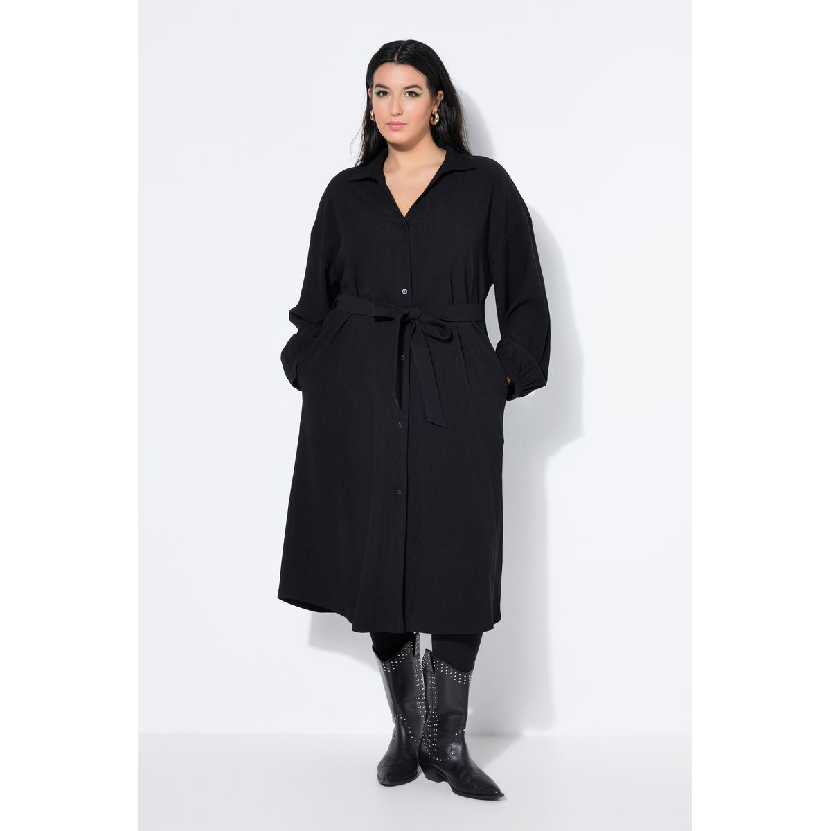 Robe chemisier coupe évasée noir, STUDIO UNTOLD