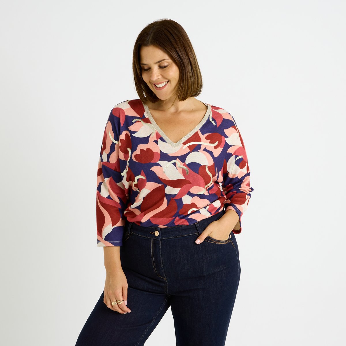 T-shirt imprimé fleuri bleu marine, GRAIN DE MALICE