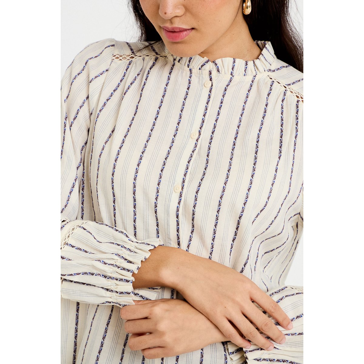 Blouse ajourée manches longues blanc, CACHE CACHE
