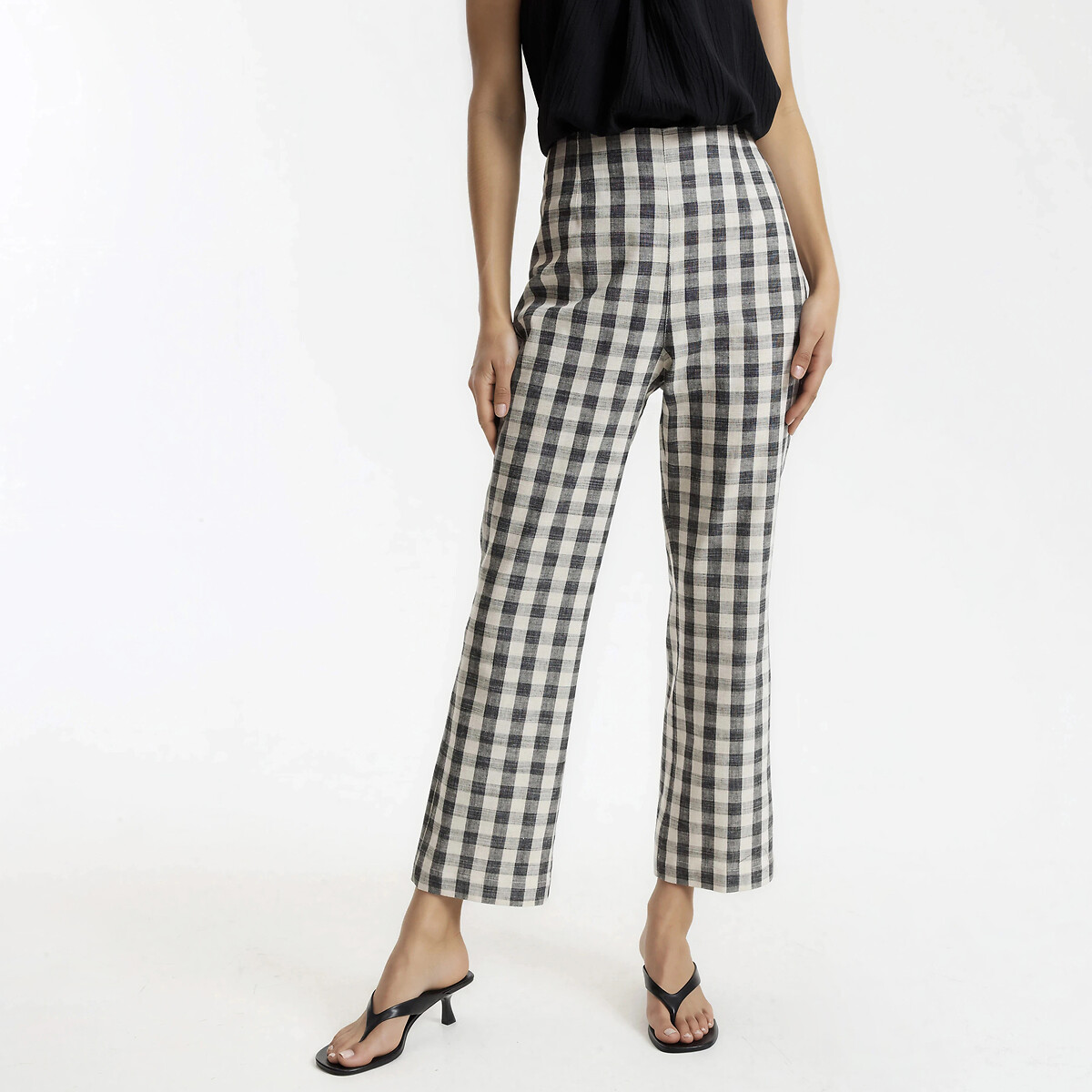 Gingham Print Bootcut Ankle Grazer Trousers black/white gingham, LA REDOUTE COLLECTIONS