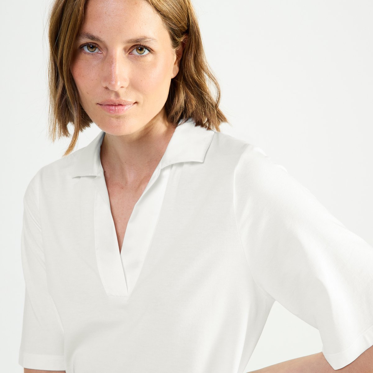 Chemise de nuit courte col polo en jersey ENVOUTANTE ecru, LAURENCE TAVERNIER