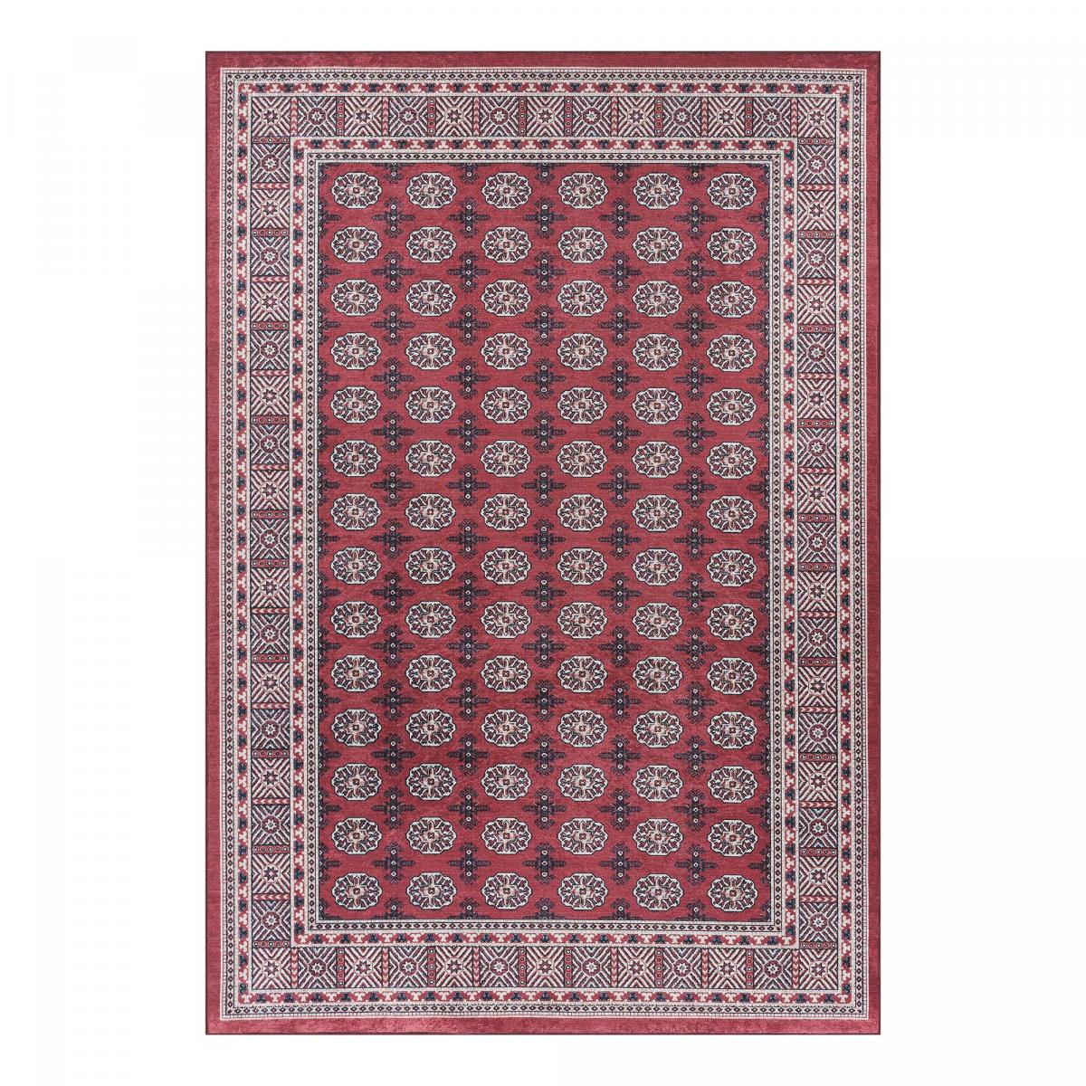 Tapis d'orient au motif oriental, style kilim, LYN11 RUBIS rouge, blanc, bleu, UN AMOUR DE TAPIS