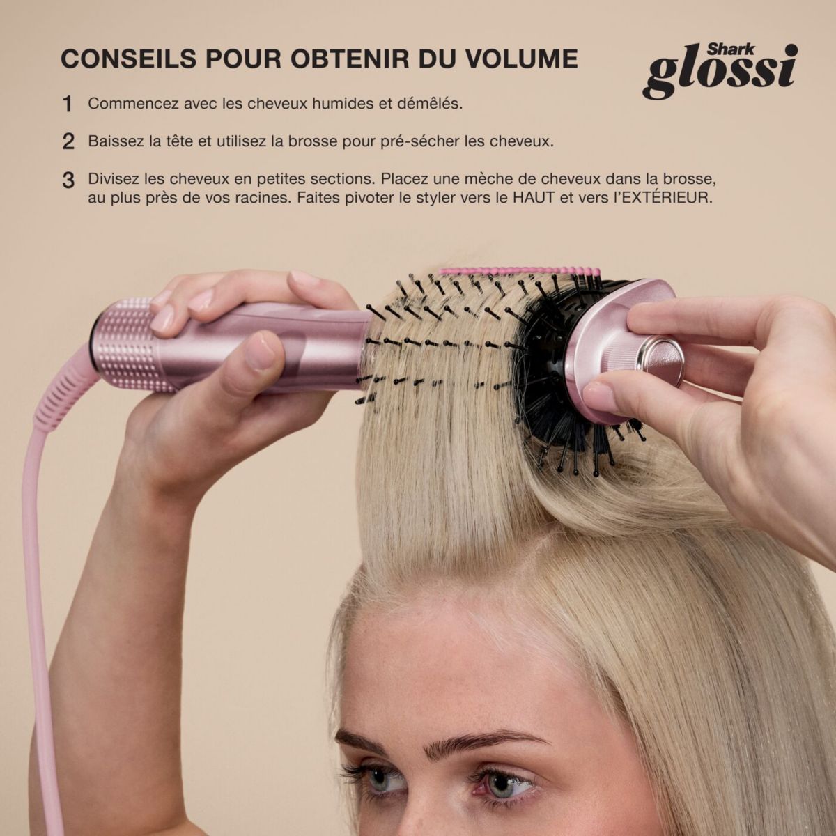 Brosse soufflante GLOSSI 2-en-1 Rose Poudré couleur unique, SHARK