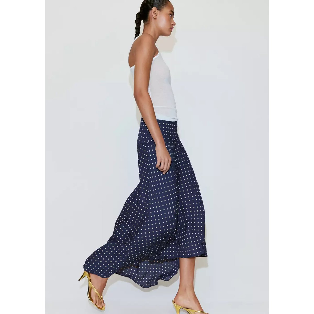 Jupe à pois bas asymétrique bleu marine, MANGO