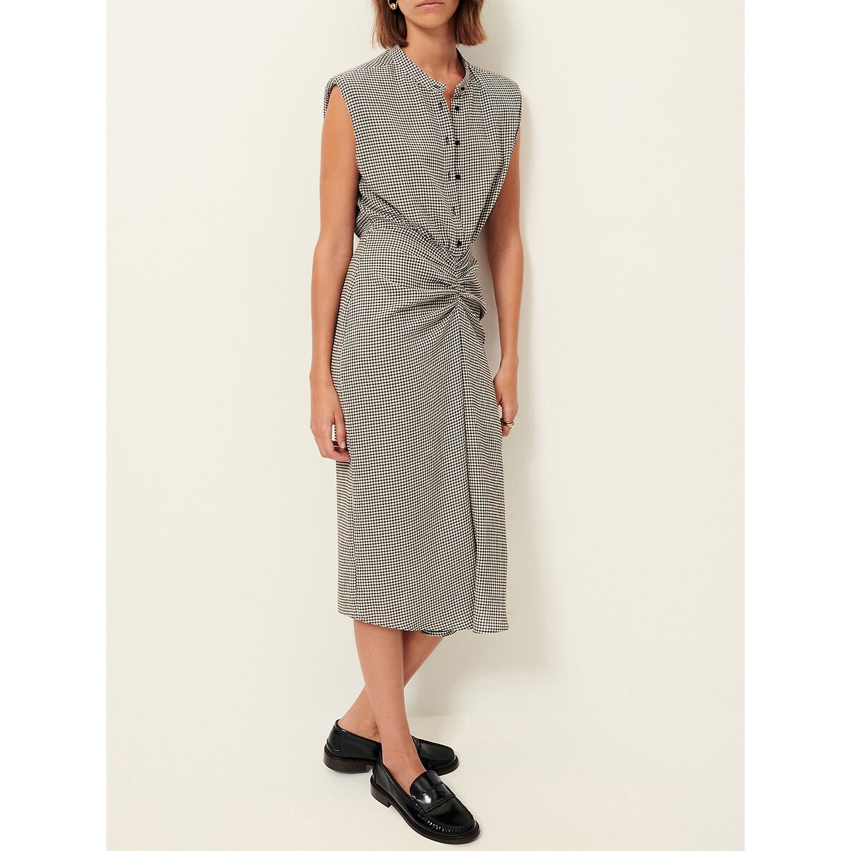 Bellacala Gingham Checked Sleeveless Midi Dress black gingham check/white, SESSUN