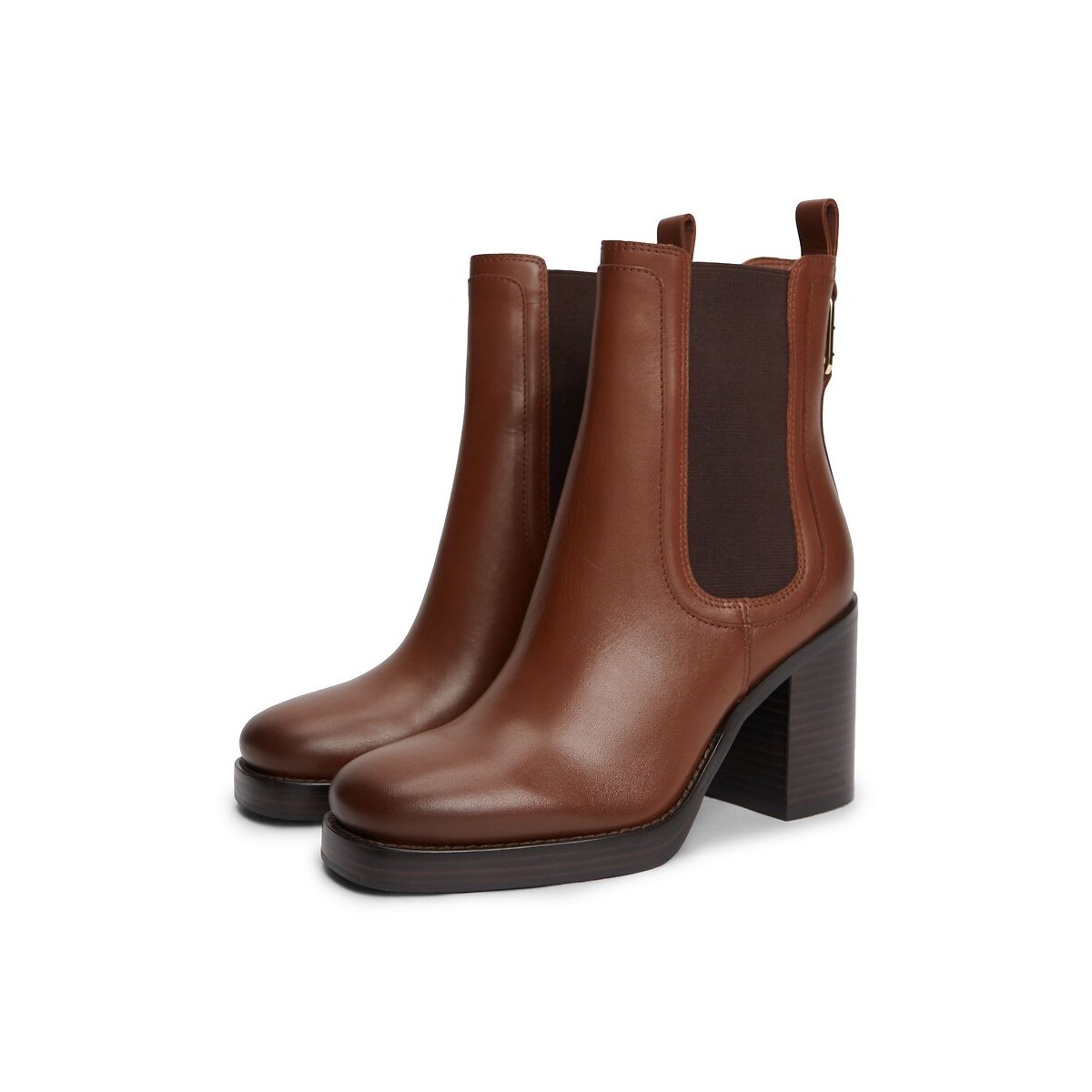 Square Toe Heeled Leather Chelsea Boots cognac, TOMMY HILFIGER
