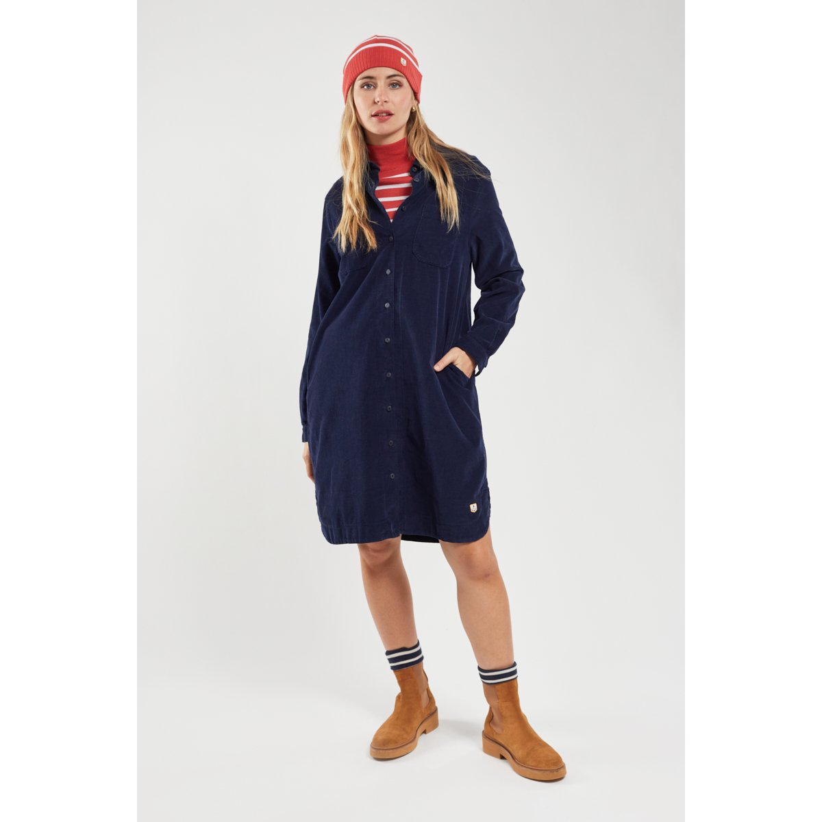 Robe chemise en velours en coton seal, ARMOR-LUX