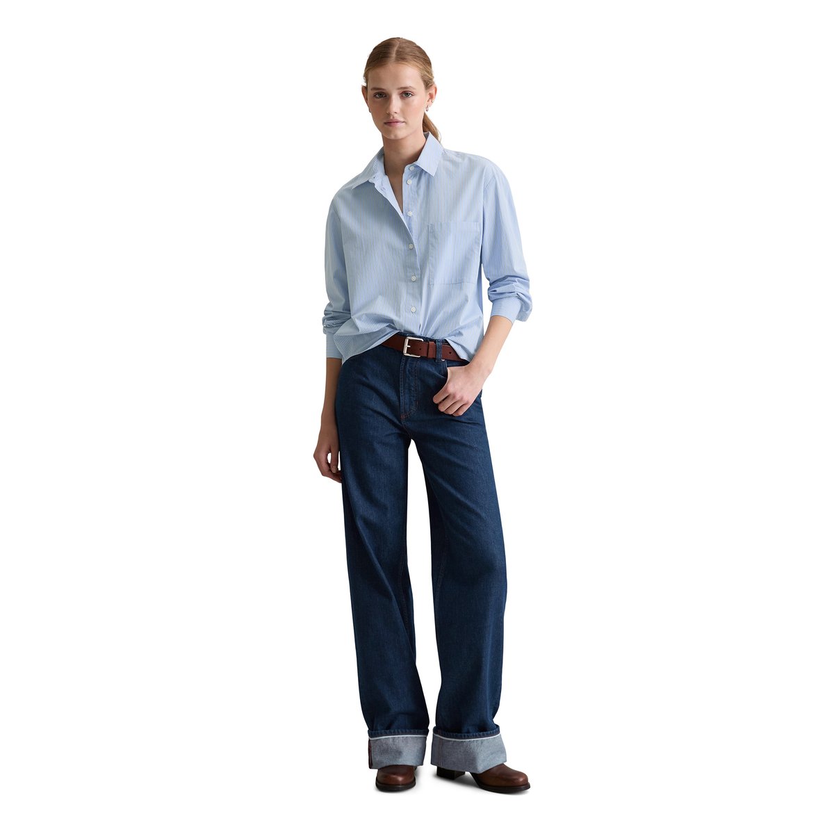 Blouse à rayures relaxed en popeline Papertouch bleu clair, MARC O’POLO DENIM