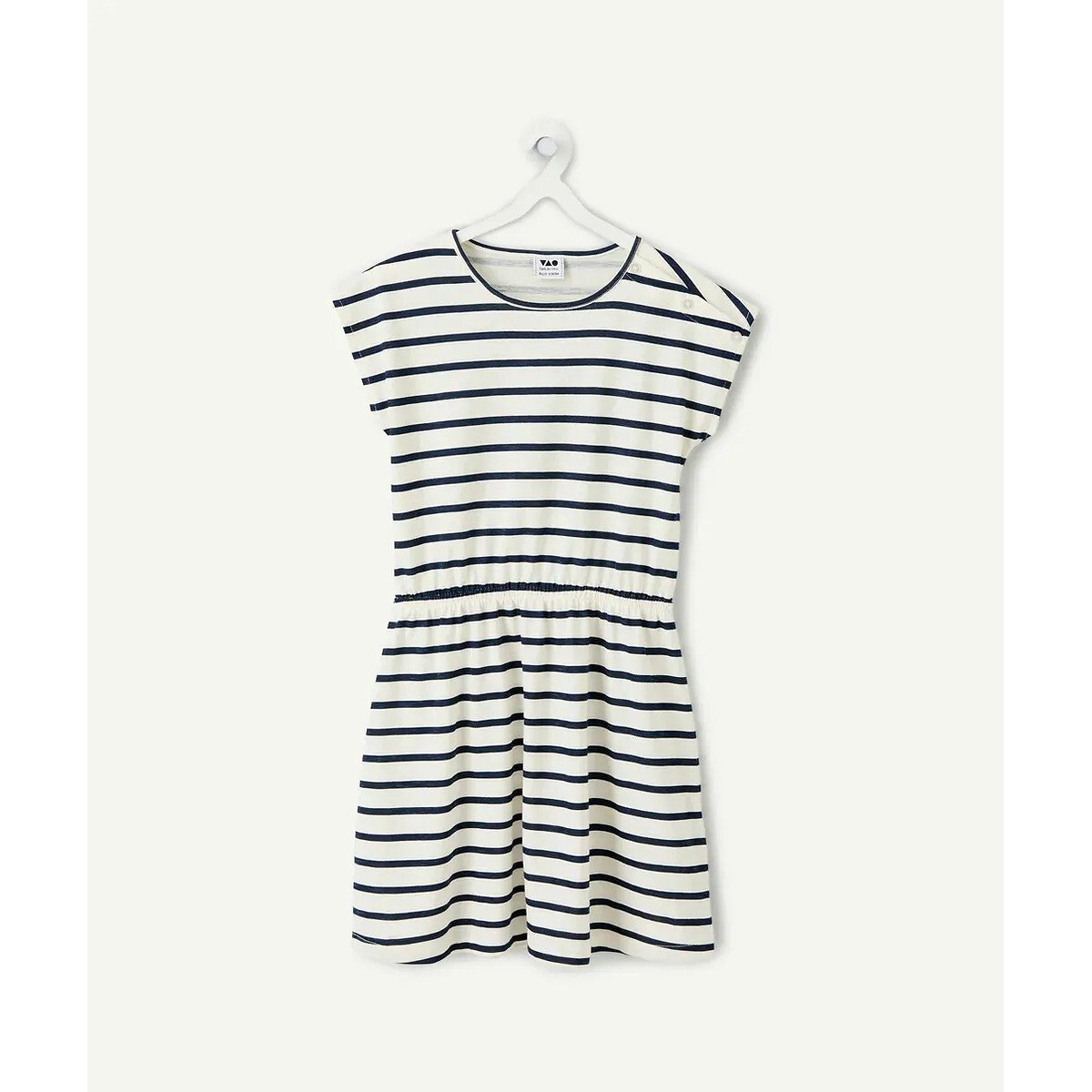 Robe manches courtes à pois rayé bleu marine/blanc, TAPE A L'OEIL