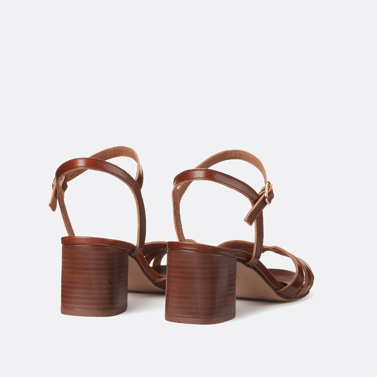 Leather Block Heel Sandals brown, LA REDOUTE COLLECTIONS